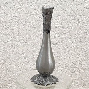 Vintage 1985 Carmel Studios Pewter Bud Vase Fine Grape Leaves Art Pewter Vase